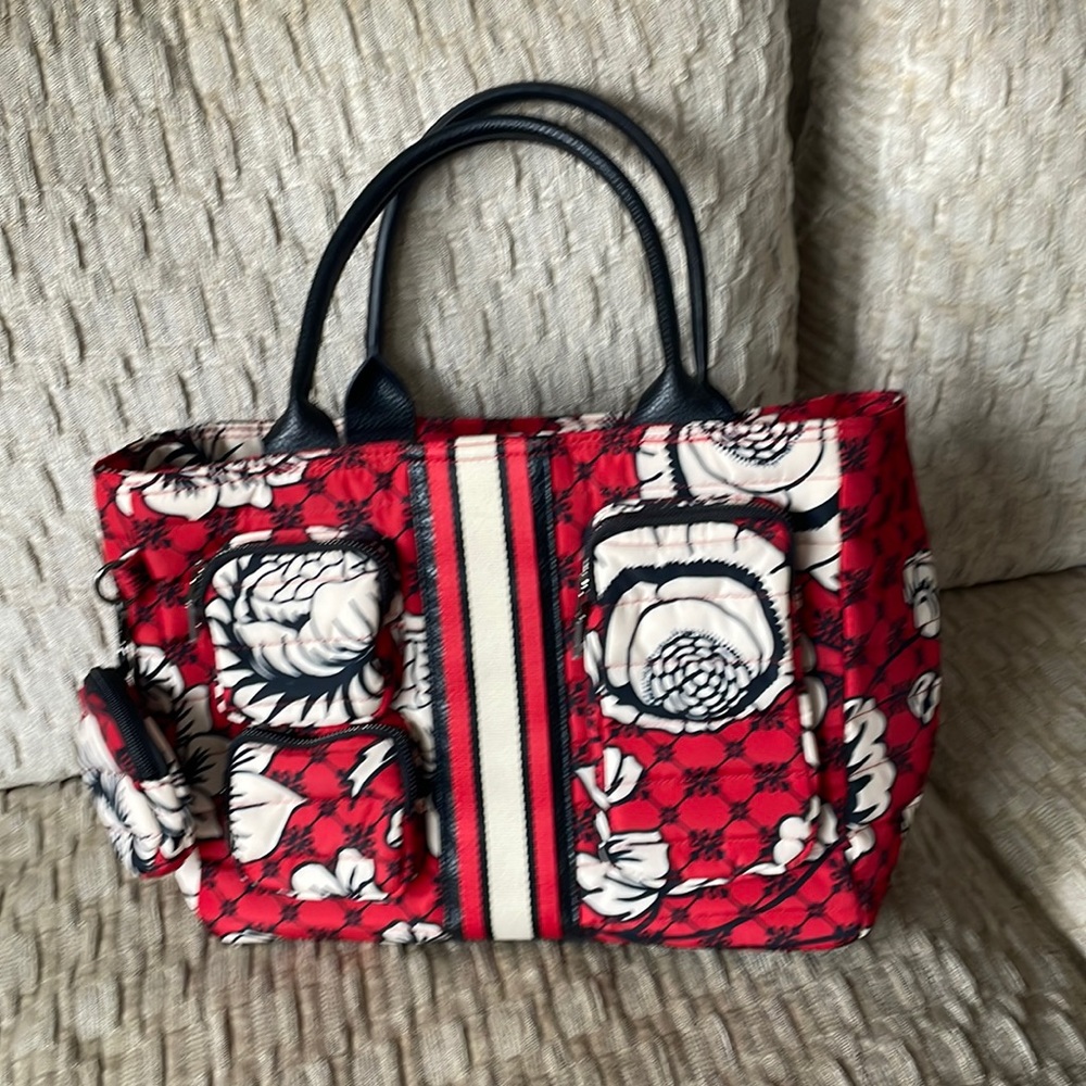 THINK ROYLN RED FLORENT FLORAL TOTE